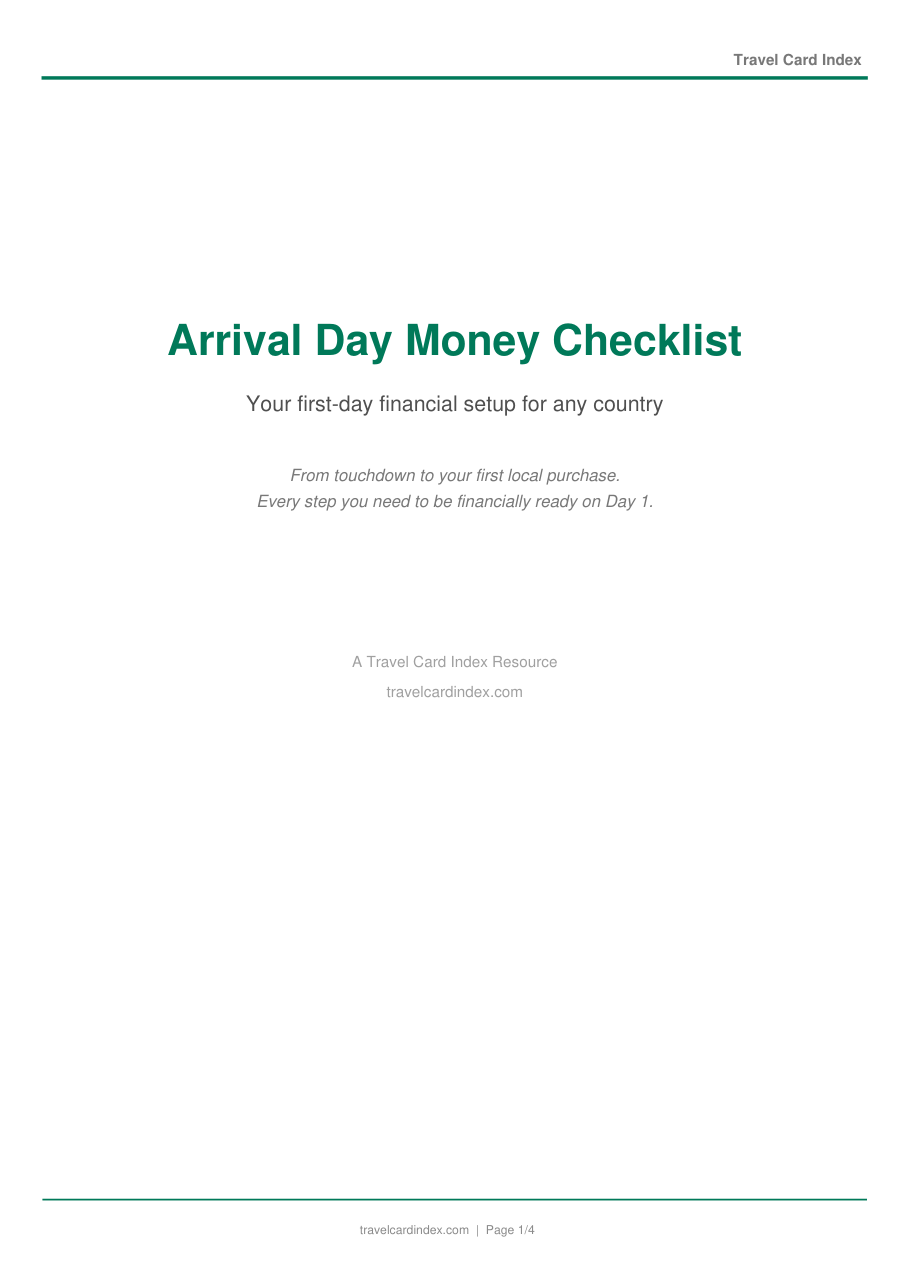 First page of the Arrival Day Money Checklist PDF