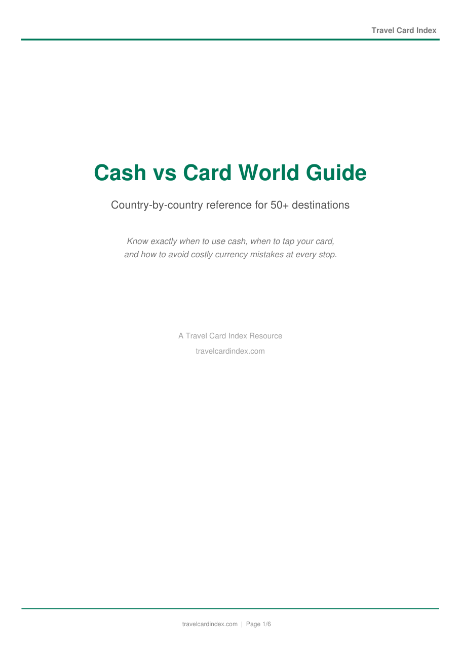 First page of the Cash vs Card World Guide PDF
