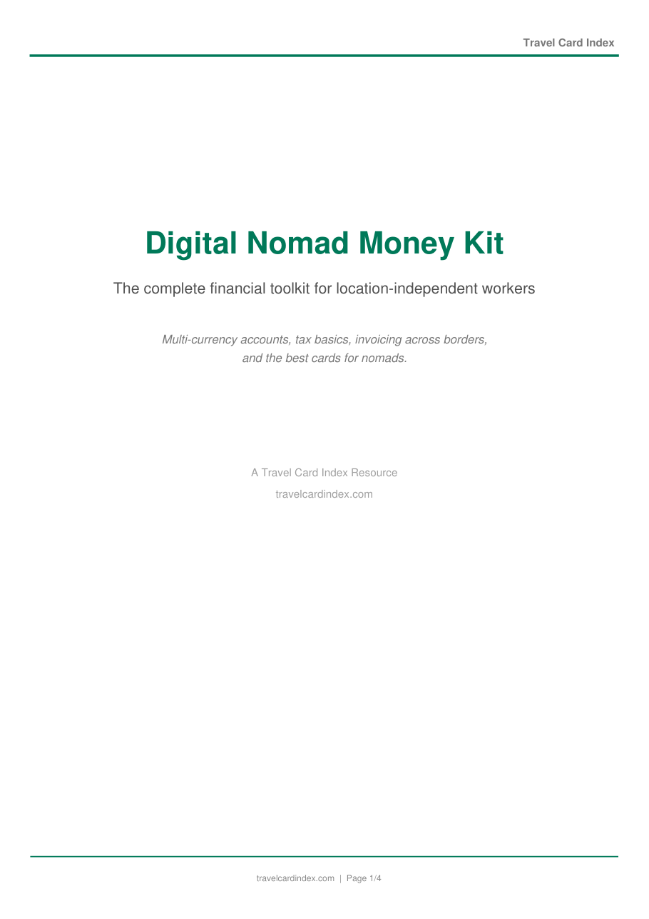First page of the Digital Nomad Money Kit PDF